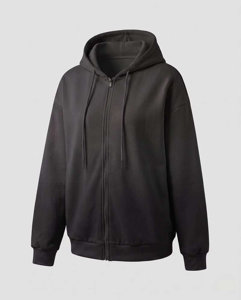 Damen Oversized Hoodie-Jacke mit Gradient, durchgehendem Reißverschluss, Kordelzug und geripptem Saum Nord Taschen