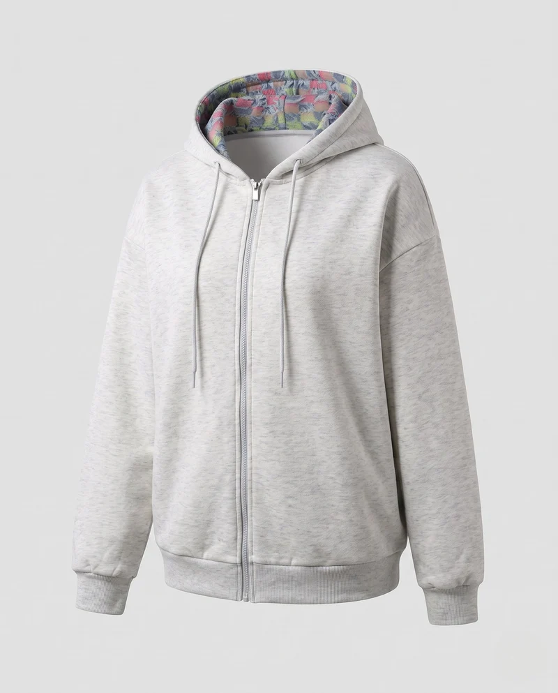 Damen Oversized Hoodie-Jacke mit Gradient, durchgehendem Reißverschluss, Kordelzug und geripptem Saum Nord Taschen