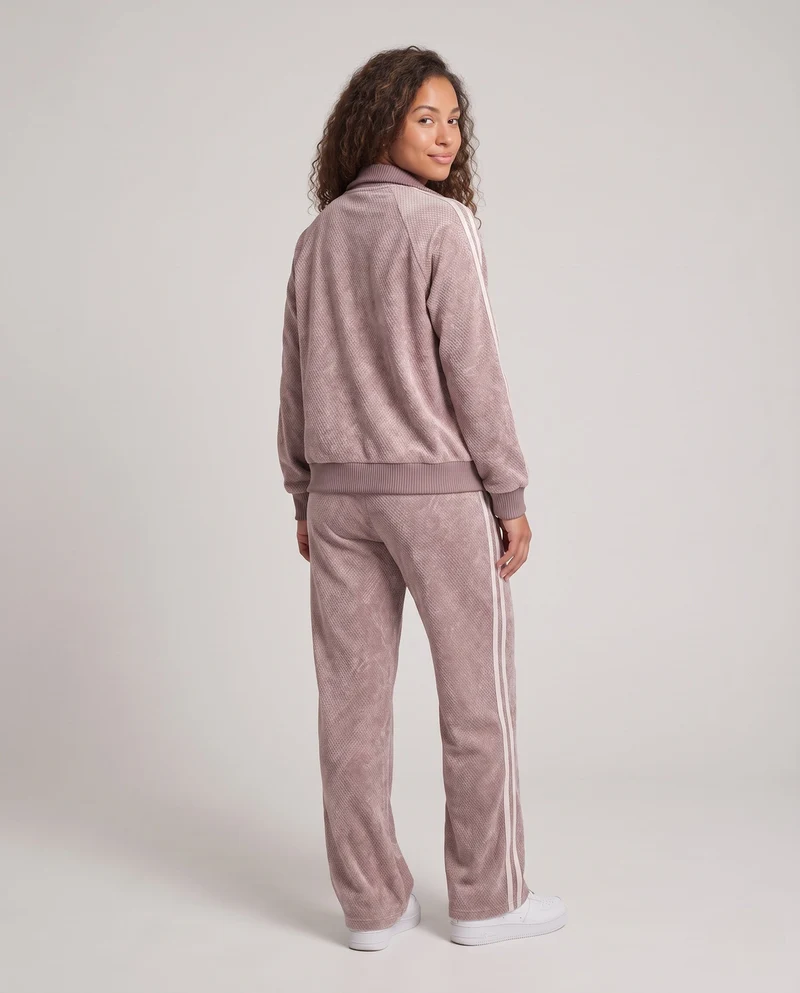 Damen Oversize Samt Effekt Track Bomberjacke mit Hohem Kragen, Kontraststreifen & Rippbündchen Nord Taschen