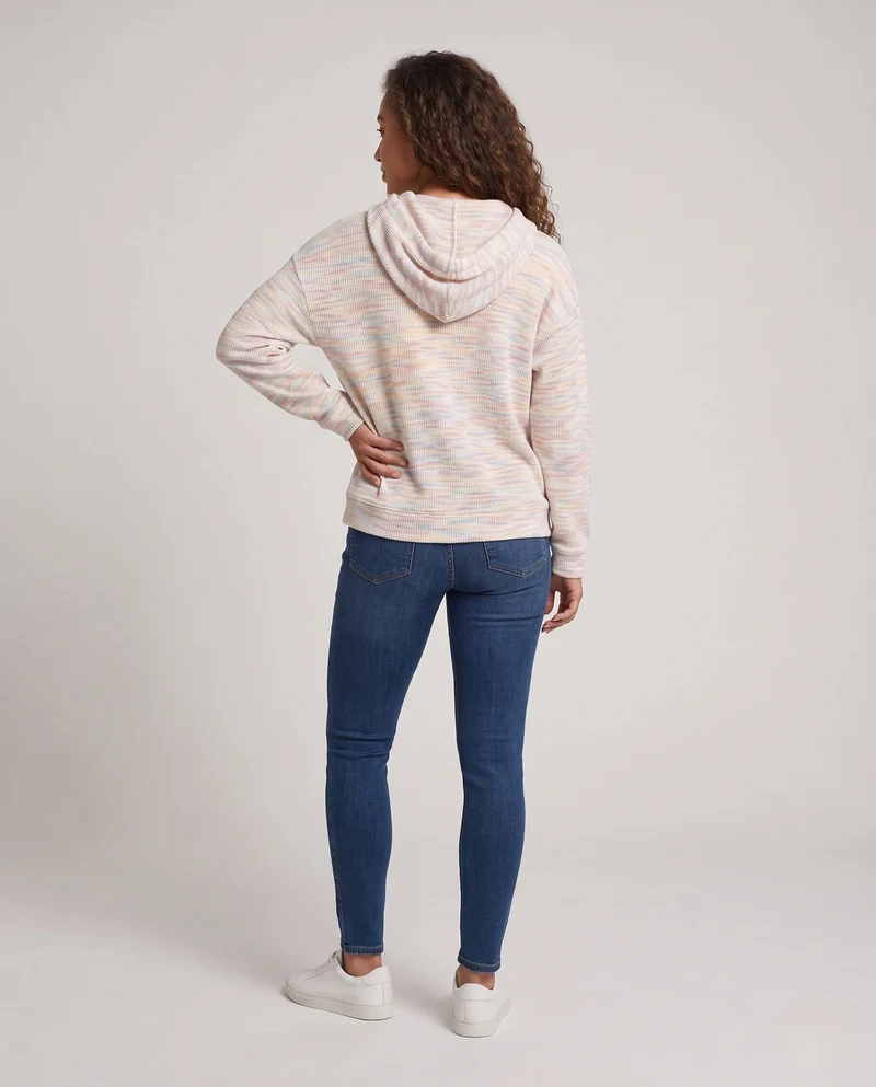 Damen Oversize Strick Hoodie mit Henley-Knopfblende Nord Taschen