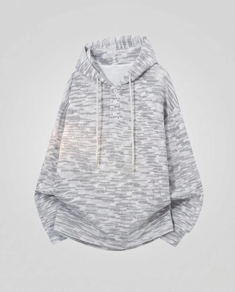 Damen Oversize Strick Hoodie mit Henley-Knopfblende Nord Taschen