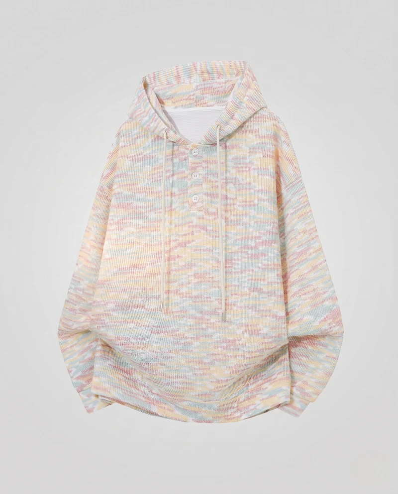 Damen Oversize Strick Hoodie mit Henley-Knopfblende Nord Taschen