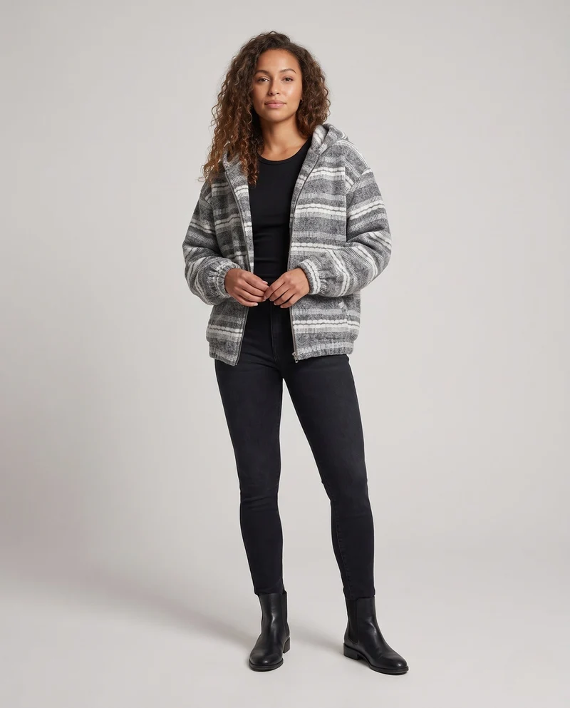Damen Oversized Strick Hoodie Jacke mit Vollreißverschluss & elastischen Bündchen Nord Taschen