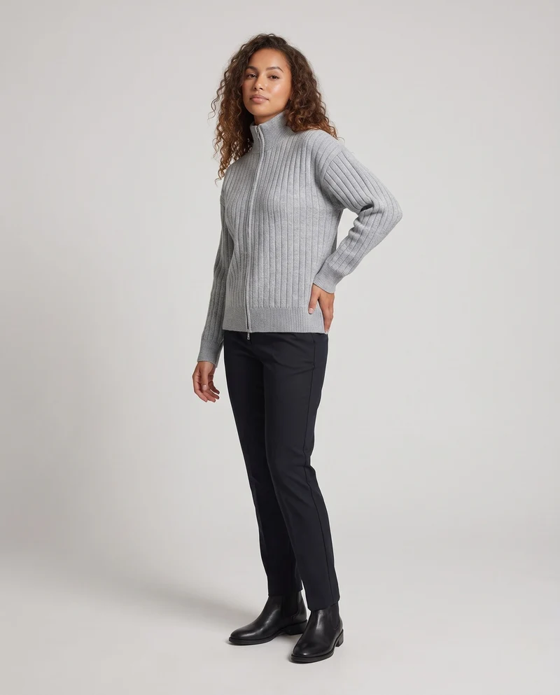 Damen Übergröße Cardigan mit Reißverschluss, Stehkragen & Strukturstrick Nord Taschen