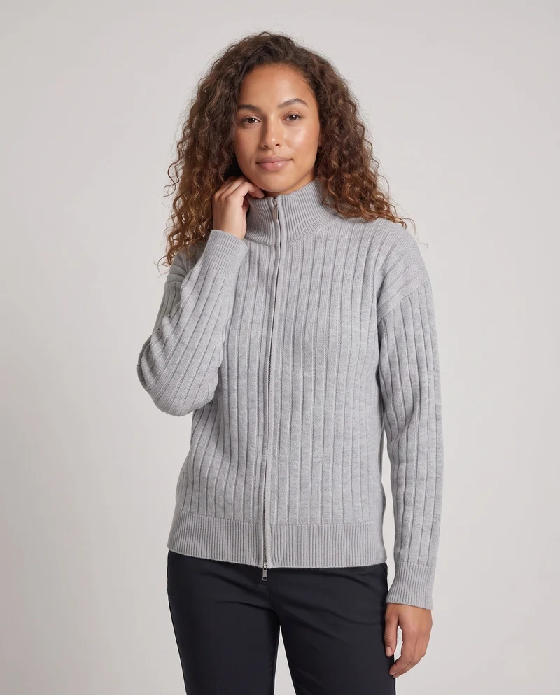 Damen Übergröße Cardigan mit Reißverschluss, Stehkragen & Strukturstrick Nord Taschen
