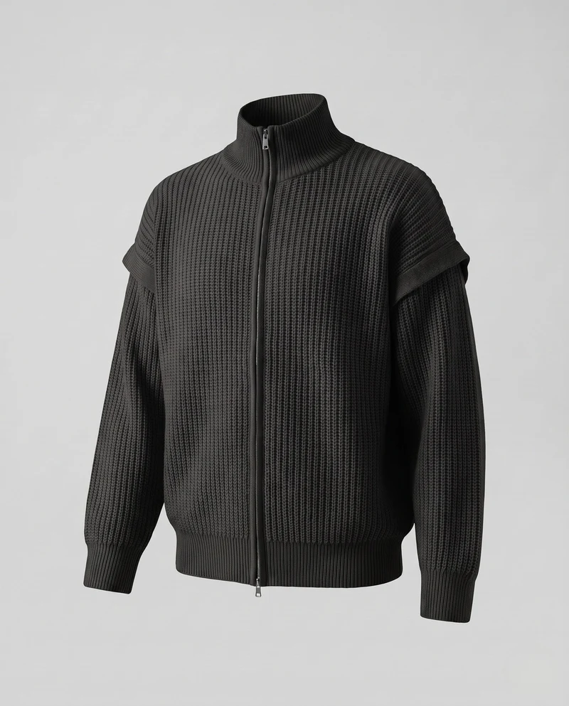 Damen Übergröße Cardigan mit Reißverschluss, Stehkragen & Strukturstrick Nord Taschen
