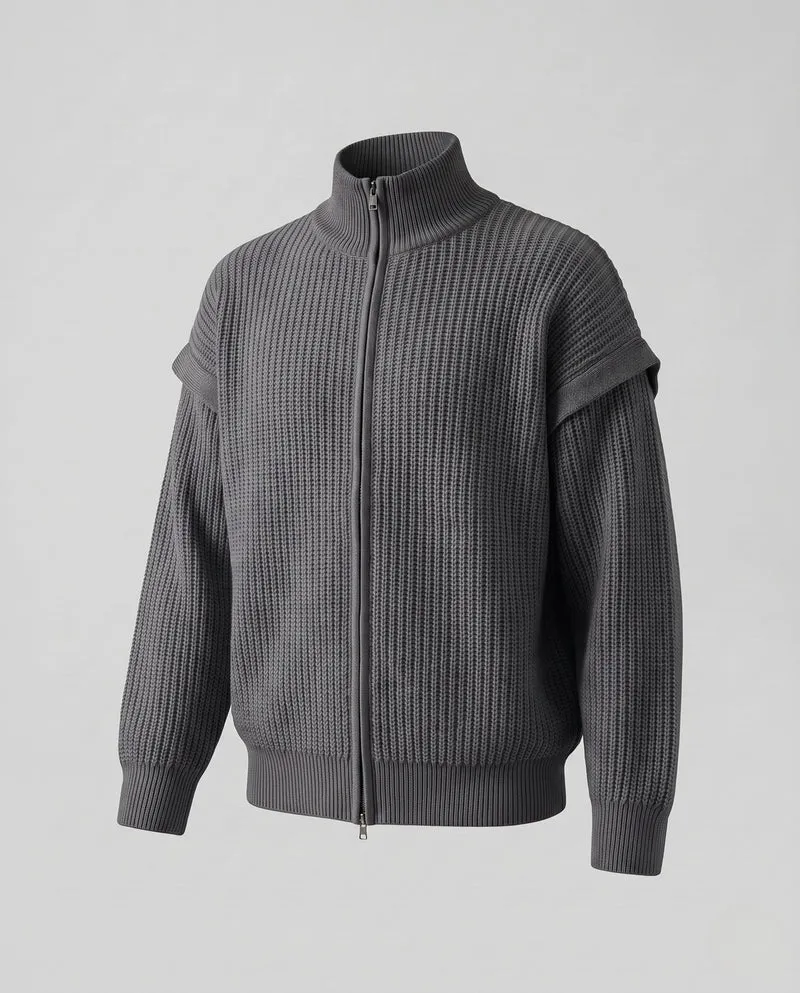 Damen Übergröße Cardigan mit Reißverschluss, Stehkragen & Strukturstrick Nord Taschen