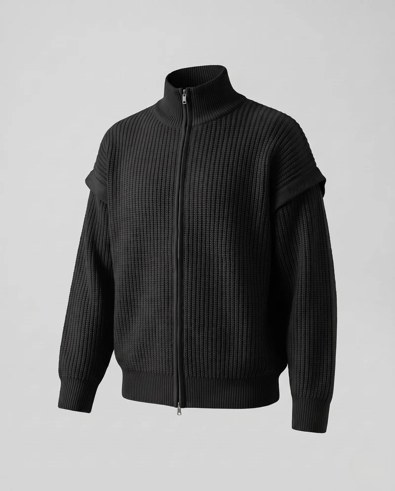 Damen Übergröße Cardigan mit Reißverschluss, Stehkragen & Strukturstrick Nord Taschen