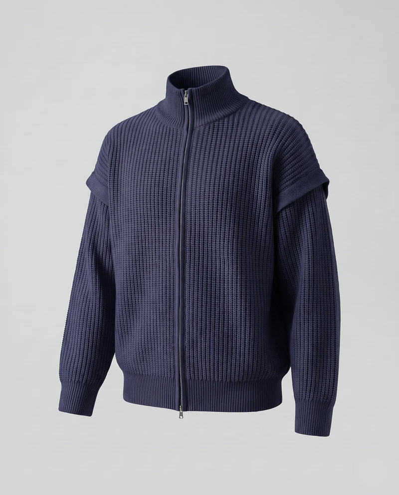 Damen Übergröße Cardigan mit Reißverschluss, Stehkragen & Strukturstrick Nord Taschen
