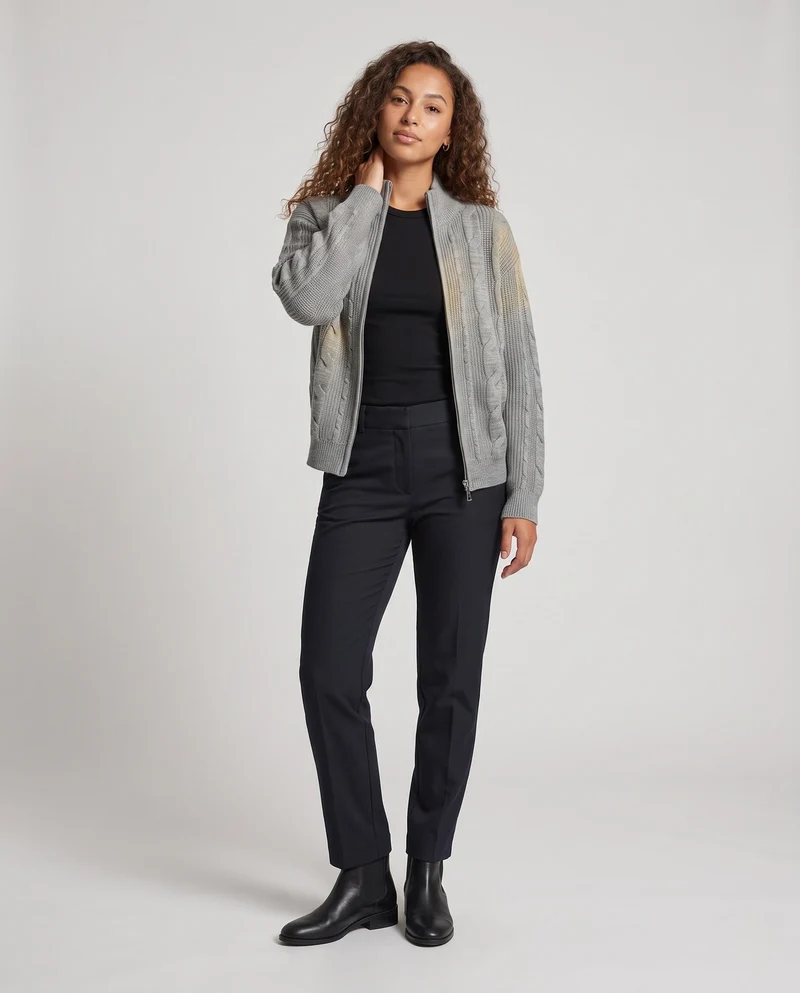 Frauen Oversized Strickcardigan mit Zwei-Wege-Reißverschluss, gerippter Strukturstrick & Stehkragen Nord Taschen