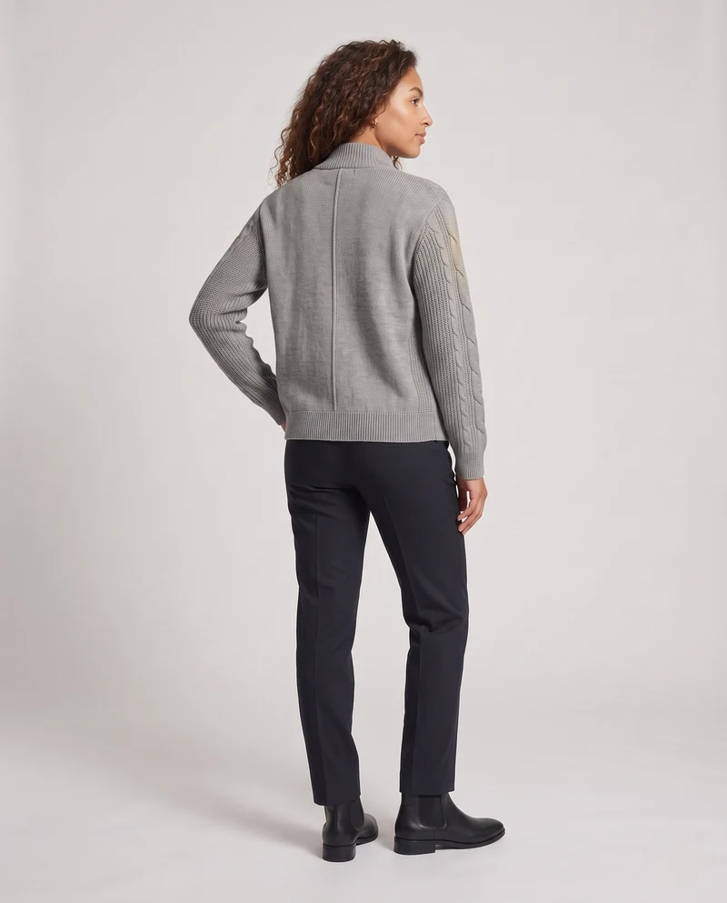 Frauen Oversized Strickcardigan mit Zwei-Wege-Reißverschluss, gerippter Strukturstrick & Stehkragen Nord Taschen