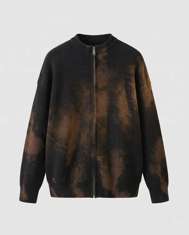 Frauen Oversized Strickcardigan mit Zwei-Wege-Reißverschluss, gerippter Strukturstrick & Stehkragen Nord Taschen