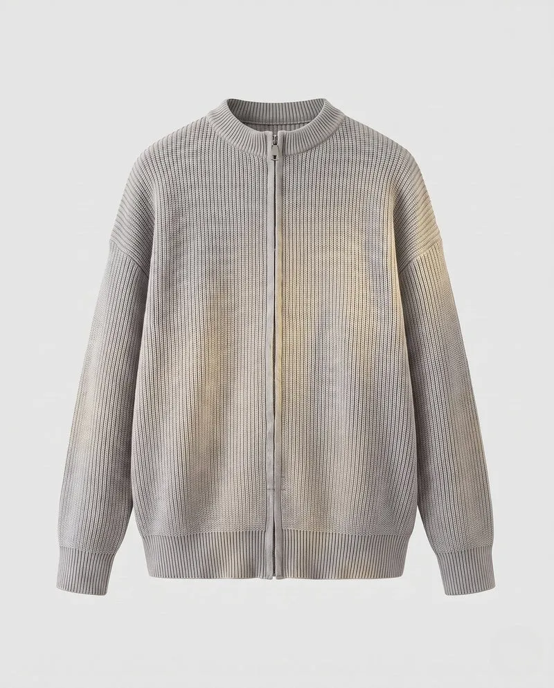 Frauen Oversized Strickcardigan mit Zwei-Wege-Reißverschluss, gerippter Strukturstrick & Stehkragen Nord Taschen