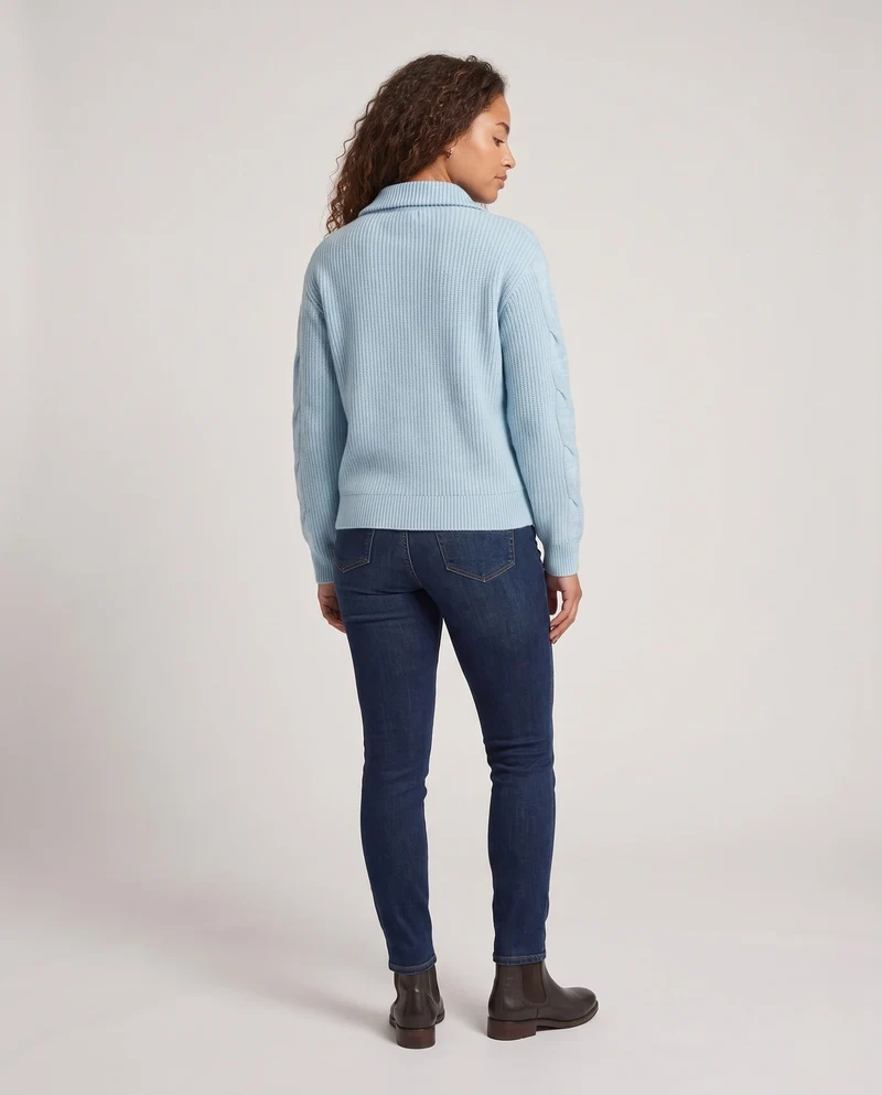 Damen Oversized Cardigan mit Kabelmuster, Reißverschluss & Stehkragen Nord Taschen