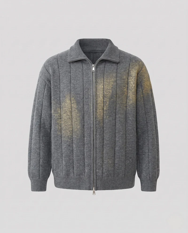 Damen Oversized Cardigan mit Kabelmuster, Reißverschluss & Stehkragen Nord Taschen
