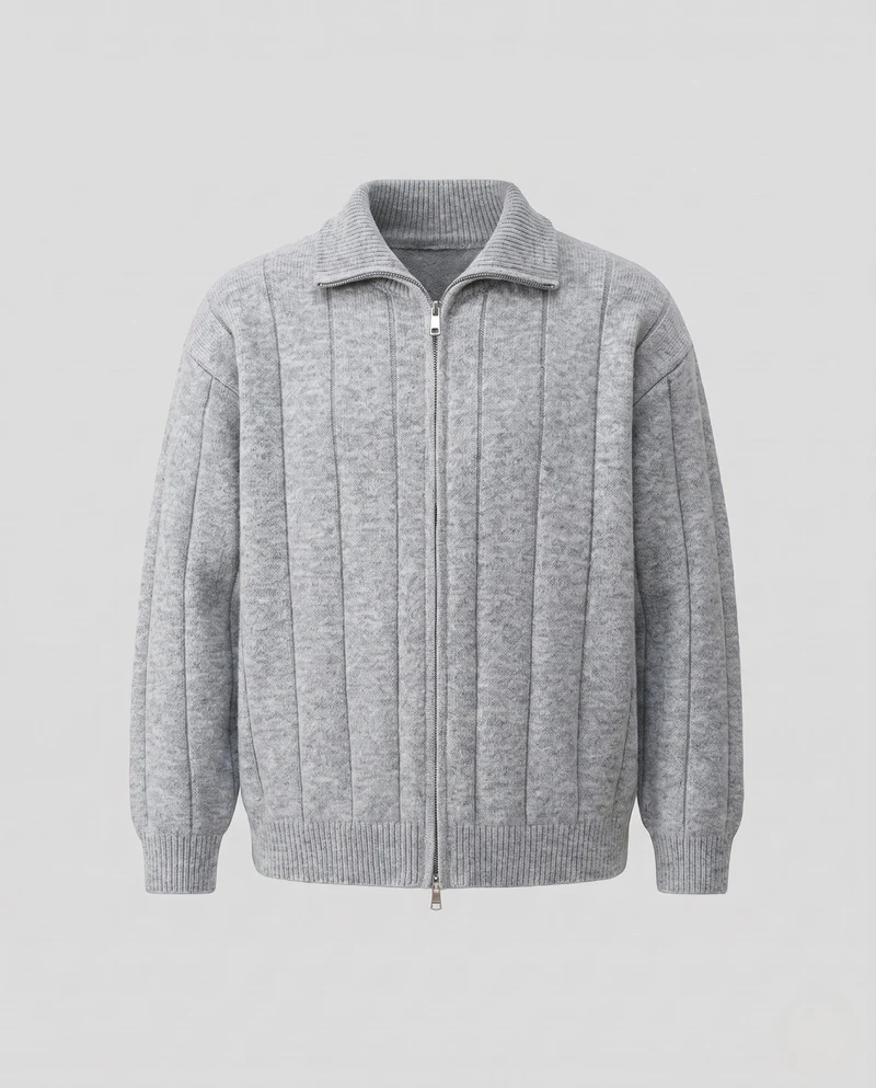Damen Oversized Cardigan mit Kabelmuster, Reißverschluss & Stehkragen Nord Taschen