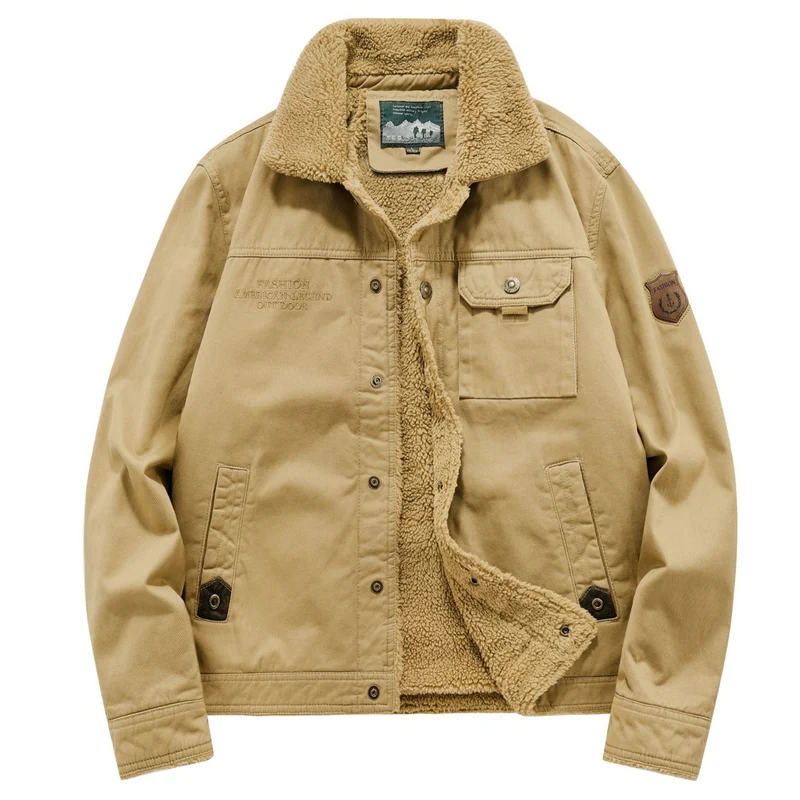 Herren Sherpa-gefütterte Canvas-Fieldjacke mit Teddyfutter und Brusttaschen Nord Taschen