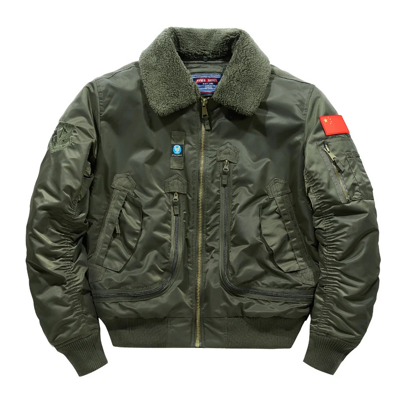 Herren Piloten‑Bomberjacke mit Teddykragen und multifunktionalen Organizer‑Taschen Nord Taschen