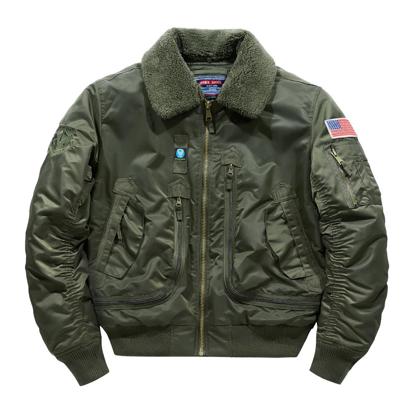 Herren Piloten‑Bomberjacke mit Teddykragen und multifunktionalen Organizer‑Taschen Nord Taschen