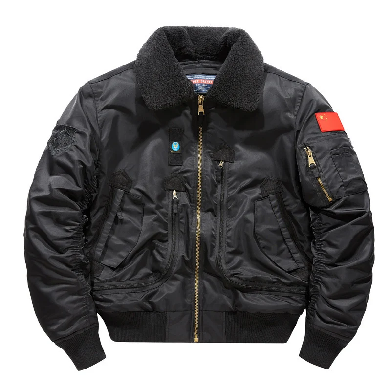 Herren Piloten-Bomberjacke mit Teddykragen, Mehrfachtaschen und winddichter Nylonhülle Nord Taschen