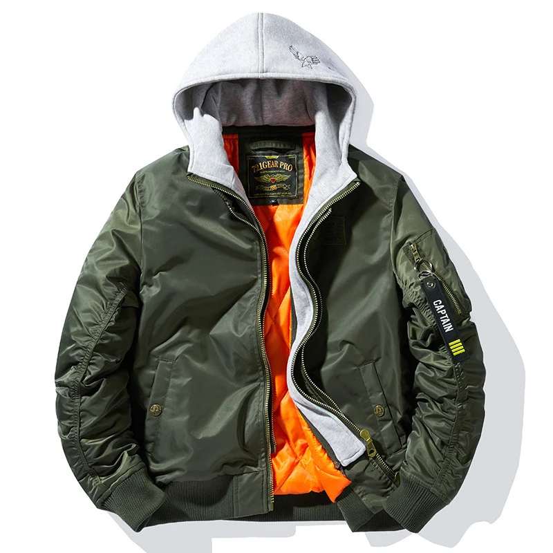 Herren Pilot-Bomberjacke mit abnehmbarem Kapuzen-Doppellayer, wattierter Thermofütterung und Ärmeltasche Nord Taschen