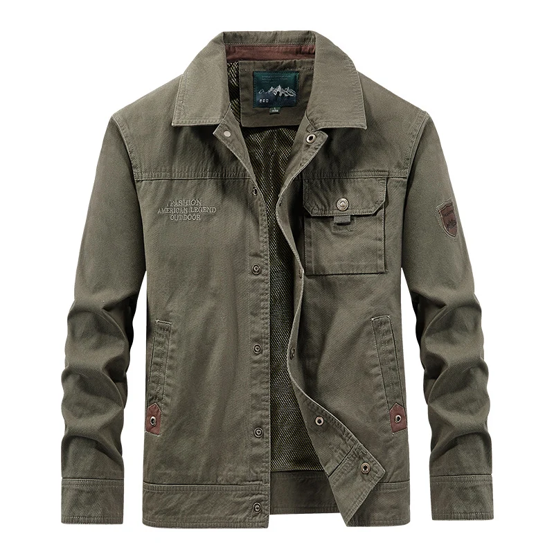 Herren leichte Canvas-Fieldjacke mit Brustklappe, atmungsaktivem Mesh-Innenfutter und mehreren Eingrifftaschen Arvani