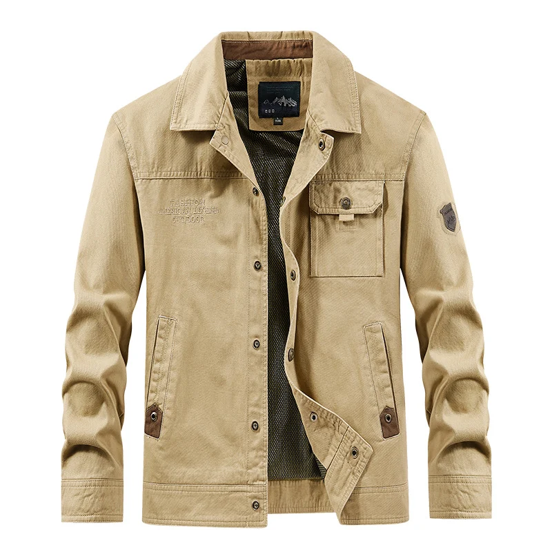 Herren leichte Canvas-Fieldjacke mit Brustklappe, atmungsaktivem Mesh-Innenfutter und mehreren Eingrifftaschen Arvani