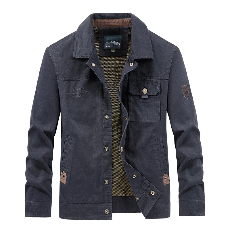 Herren leichte Canvas-Fieldjacke mit Brustklappe, atmungsaktivem Mesh-Innenfutter und mehreren Eingrifftaschen Arvani