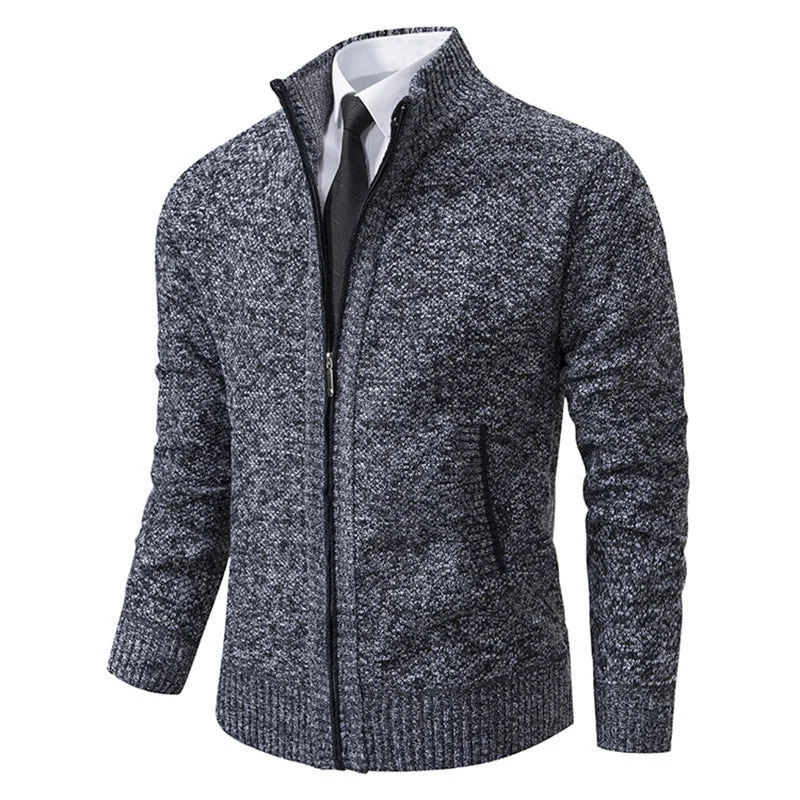 Herren elegante Strickjacke mit durchgehendem Reißverschluss und strukturiertem Design
