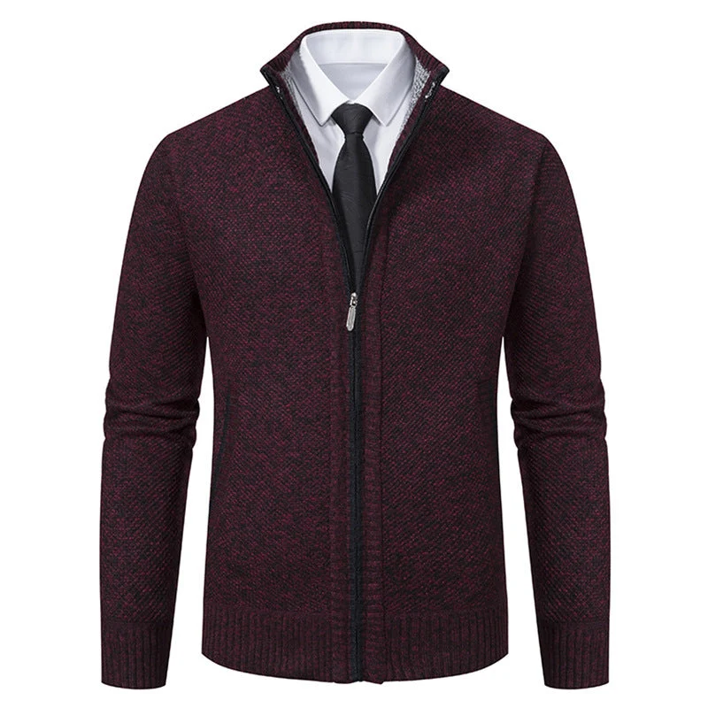 Herren elegante Strickjacke mit durchgehendem Reißverschluss und strukturiertem Design