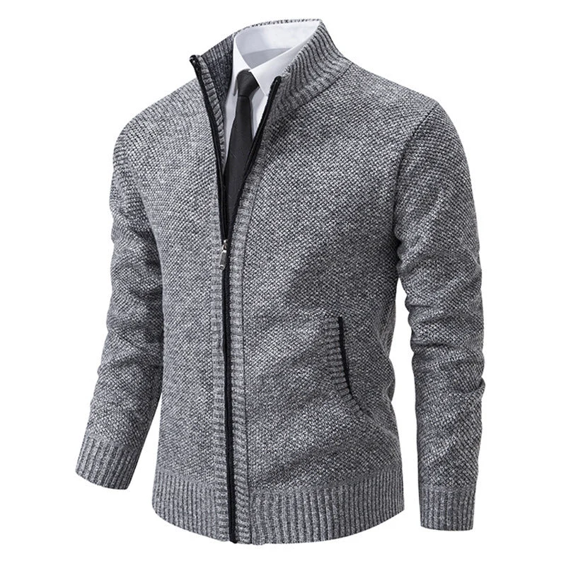 Herren elegante Strickjacke mit durchgehendem Reißverschluss und strukturiertem Design