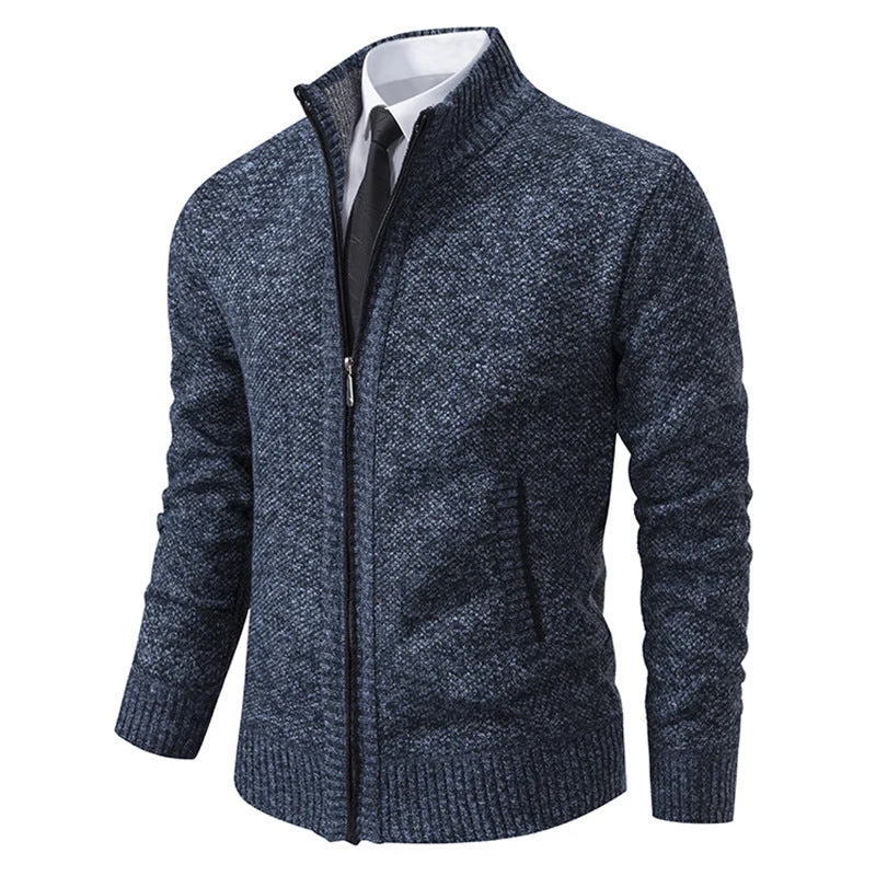 Herren elegante Strickjacke mit durchgehendem Reißverschluss und strukturiertem Design