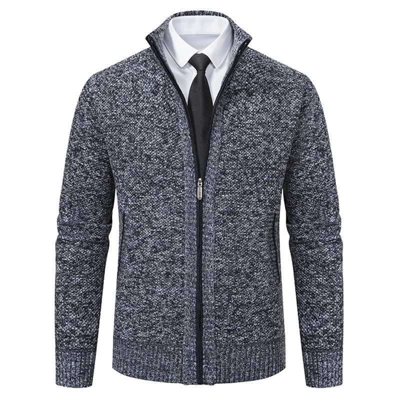 Herren elegante Strickjacke mit durchgehendem Reißverschluss und strukturiertem Design