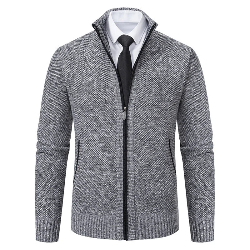 Herren elegante Strickjacke mit durchgehendem Reißverschluss und strukturiertem Design