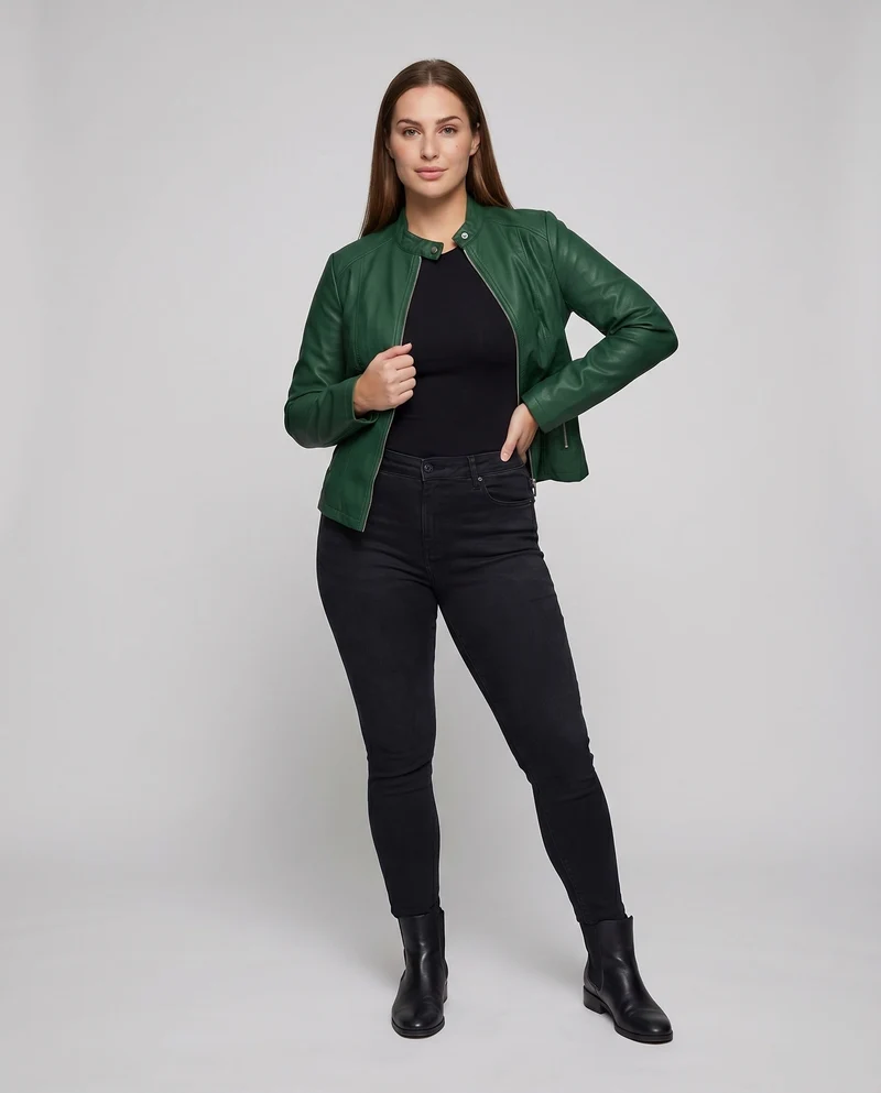 Damen City-Riderjacke Stehkragenlasche 2-Wege-Zipp Schmal