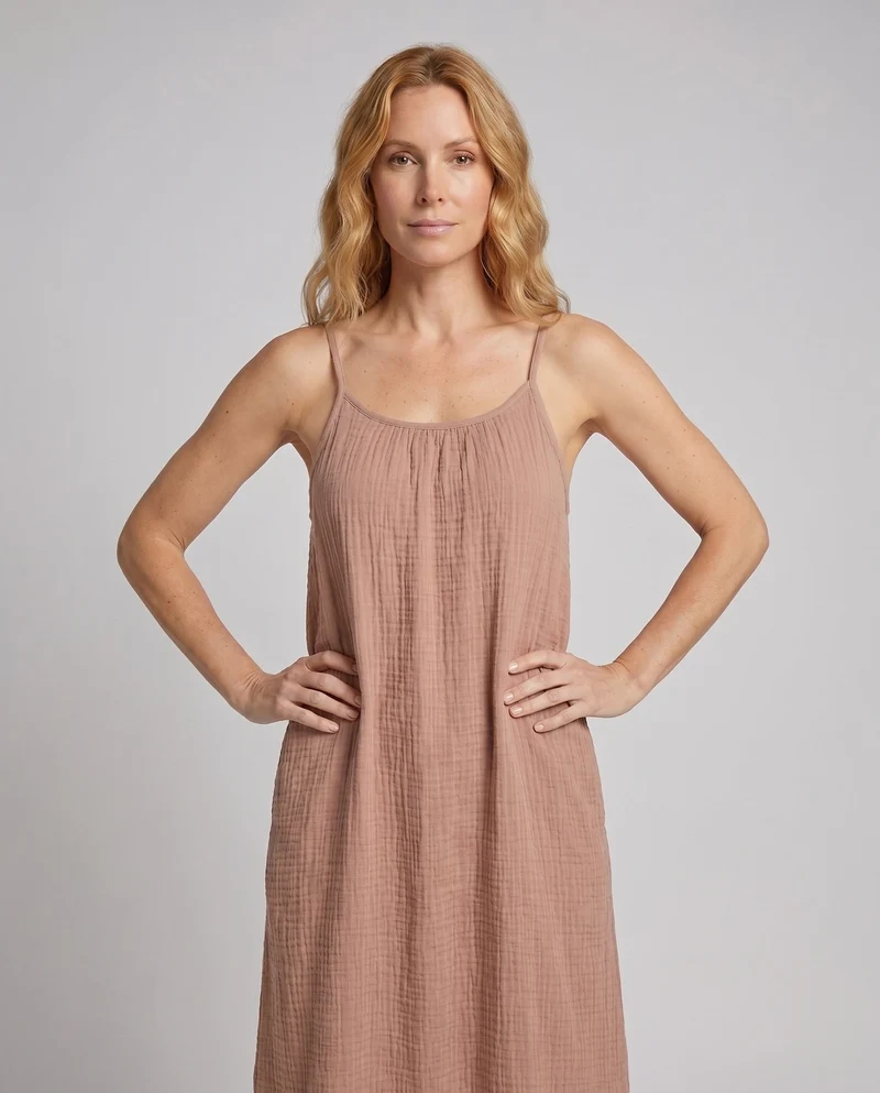 Damen luftiges Maxi-Kleid mit Spaghettiträgern und weitem Schnitt
