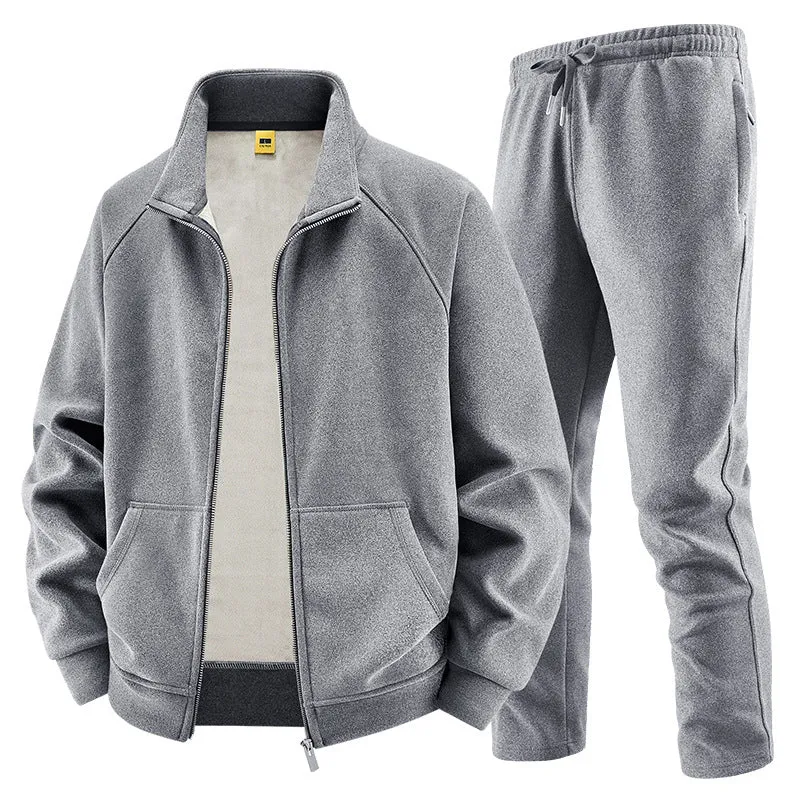 Herren Fleece-Trainingsset mit Stehkragen und Elastikbund Nord Taschen