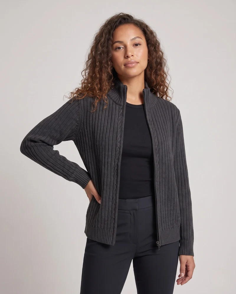 Damen Oversized-Cardigan mit Stehkragen und durchgehendem Reißverschluss Nord Taschen