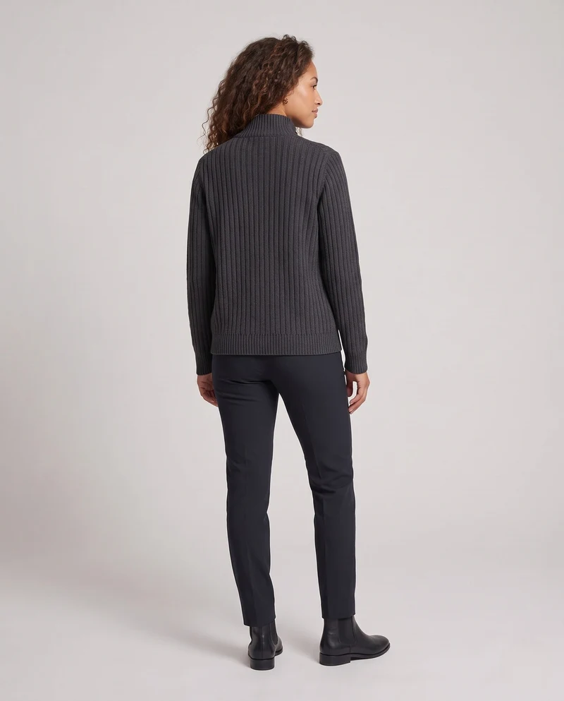 Damen Oversized-Cardigan mit Stehkragen und durchgehendem Reißverschluss Nord Taschen