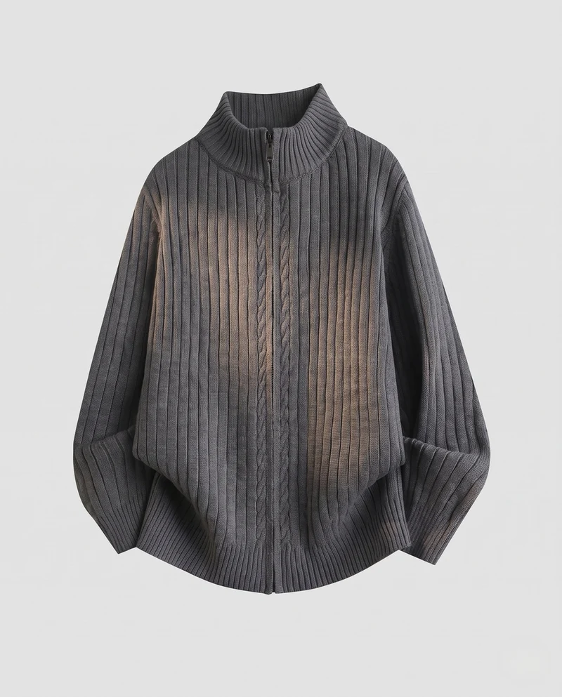 Damen Oversized-Cardigan mit Stehkragen und durchgehendem Reißverschluss Nord Taschen