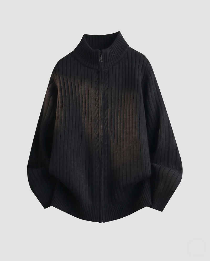 Damen Oversized-Cardigan mit Stehkragen und durchgehendem Reißverschluss Nord Taschen