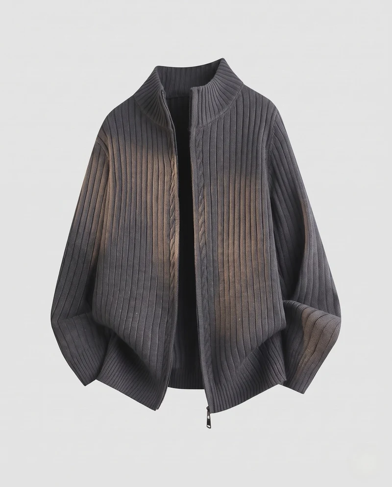 Damen Oversized-Cardigan mit Stehkragen und durchgehendem Reißverschluss Nord Taschen
