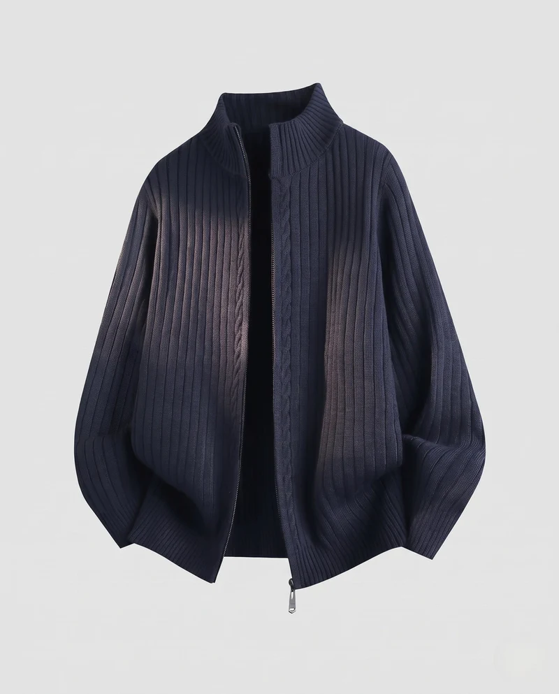 Damen Oversized-Cardigan mit Stehkragen und durchgehendem Reißverschluss Nord Taschen