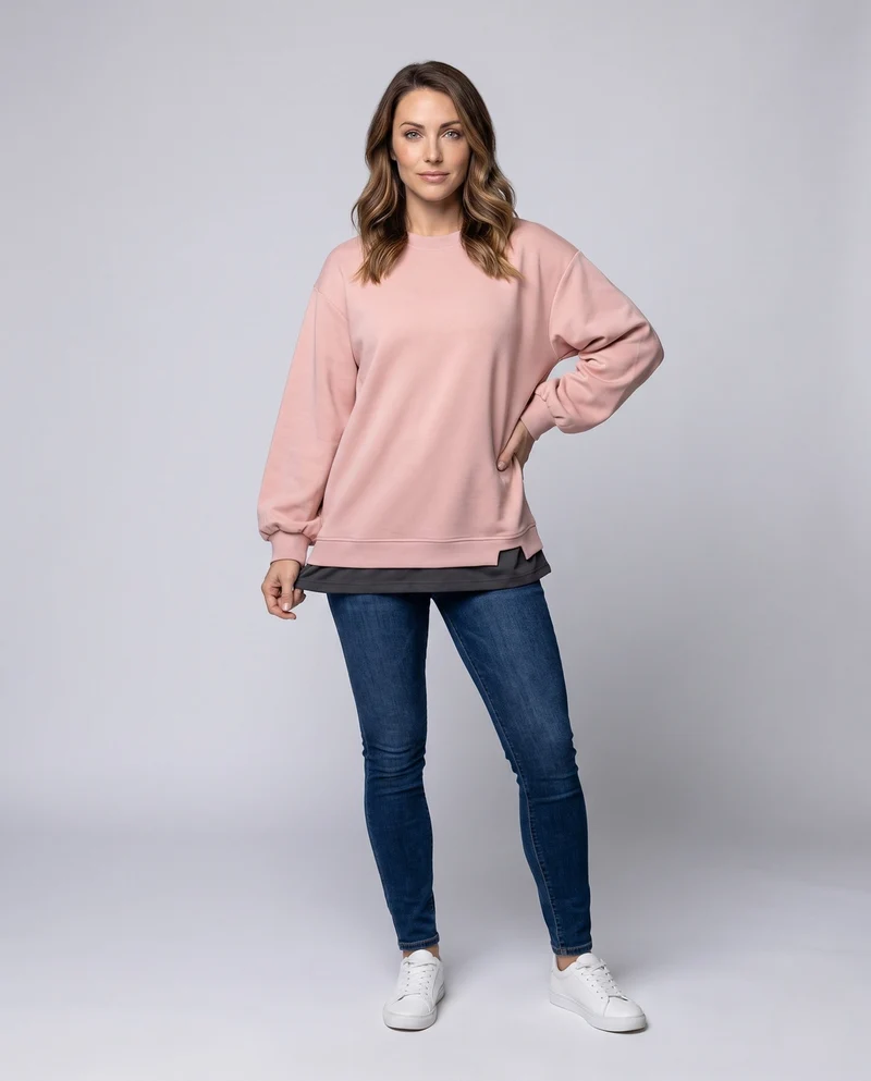 Damen Oversize Strickpullover mit Ballonärmeln und geschichtetem Saum Nord Taschen