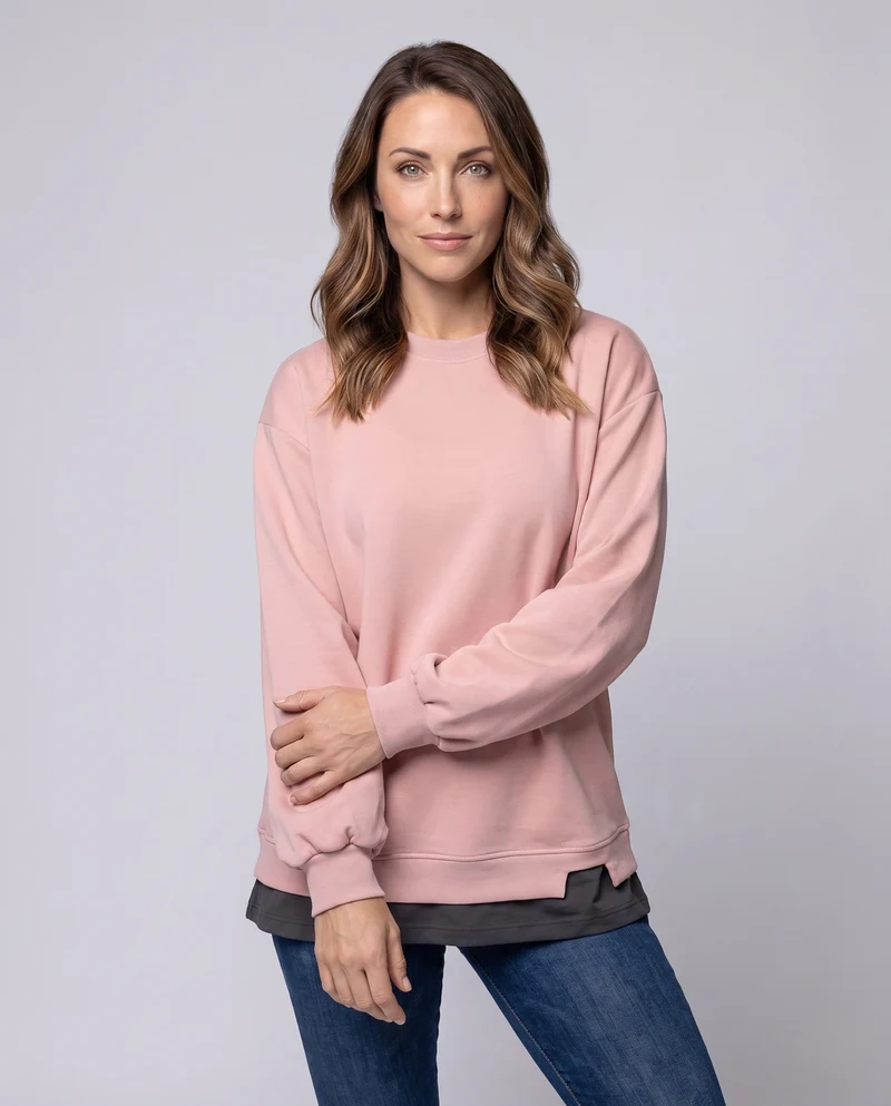 Damen Oversize Strickpullover mit Ballonärmeln und geschichtetem Saum Nord Taschen
