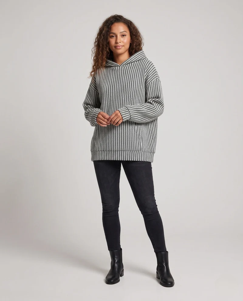 Frauen Oversized Strick Hoodie mit Känguru-Tasche und strukturellem Muster Nord Taschen