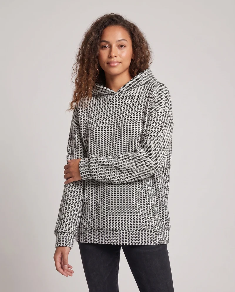 Frauen Oversized Strick Hoodie mit Känguru-Tasche und strukturellem Muster Nord Taschen