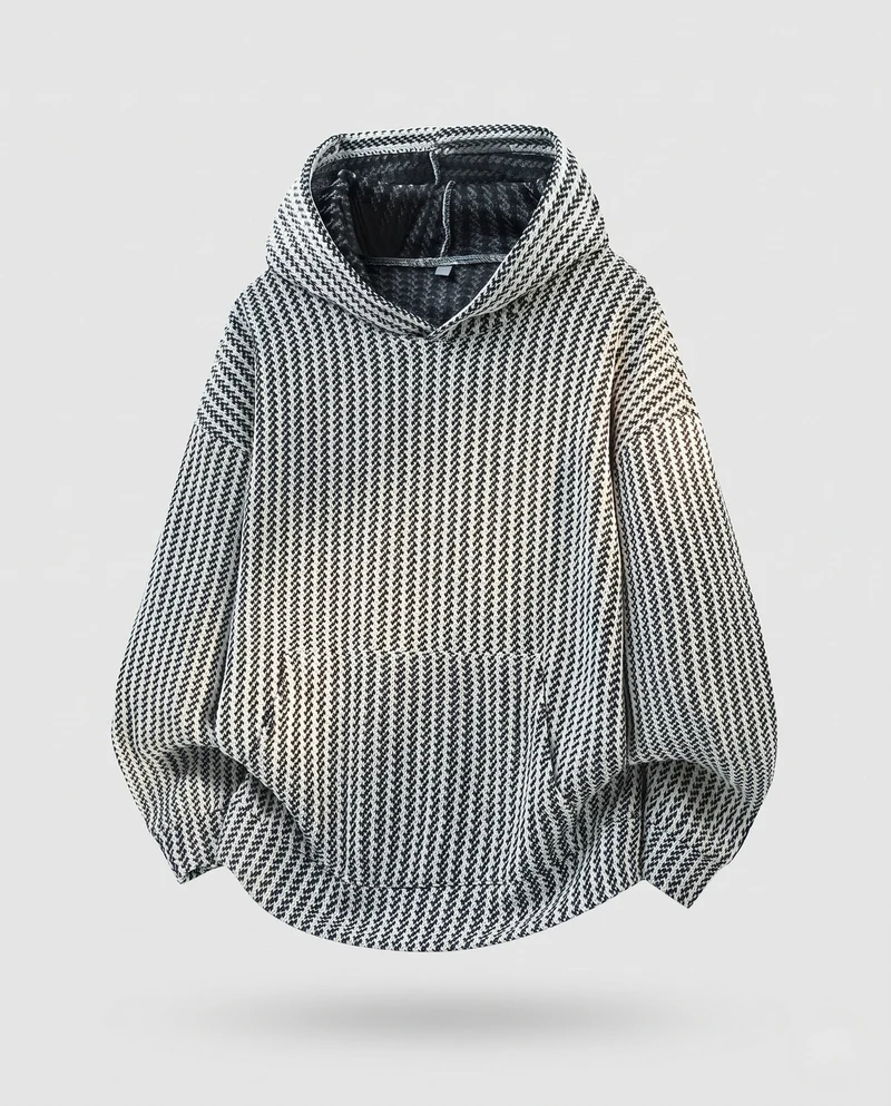 Frauen Oversized Strick Hoodie mit Känguru-Tasche und strukturellem Muster Nord Taschen