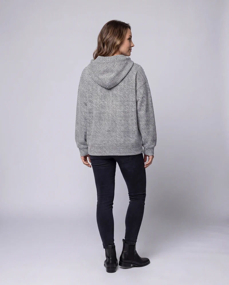 Damen übergroßer strukturierter Kapuzenpullover mit halbem Reißverschluss & Kängurutasche Nord Taschen