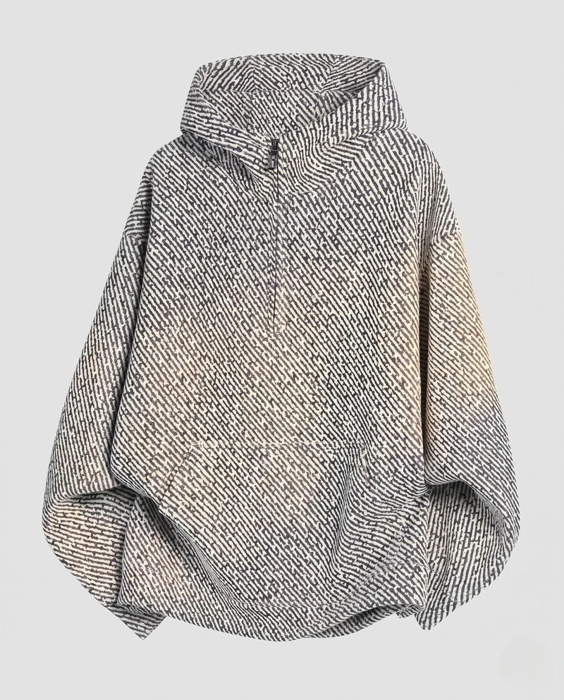 Damen übergroßer strukturierter Kapuzenpullover mit halbem Reißverschluss & Kängurutasche Nord Taschen